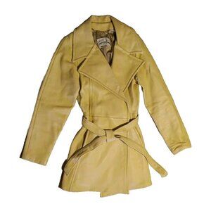 Vtg CUSTOM COAT CO Deerskin Wrap Coat Women's XS Tan Belted Waist Thigh Length